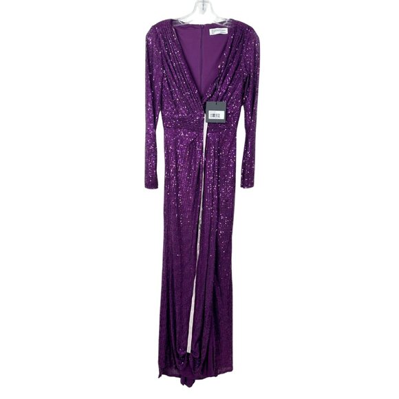 NWT Mac Duggal Sequined Long Sleeve Gown Purple 6 - Picture 3 of 8